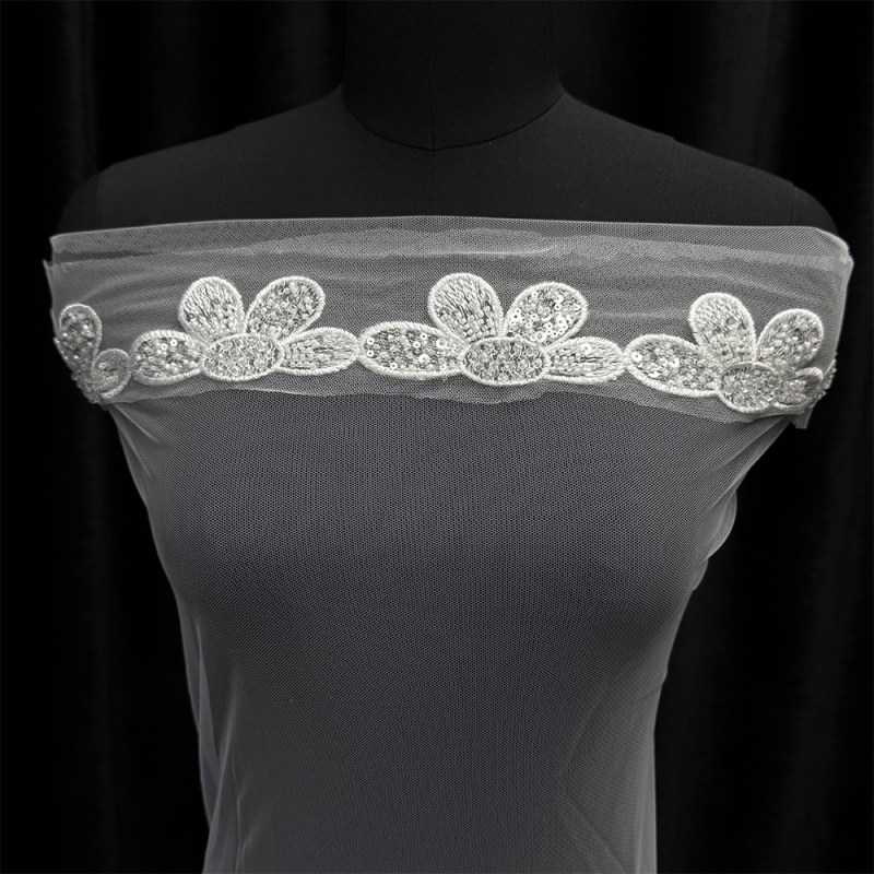 GCW-JY27-JT50294ZAP Beaded Petal Lace Trim for Bridal Wedding Dresses